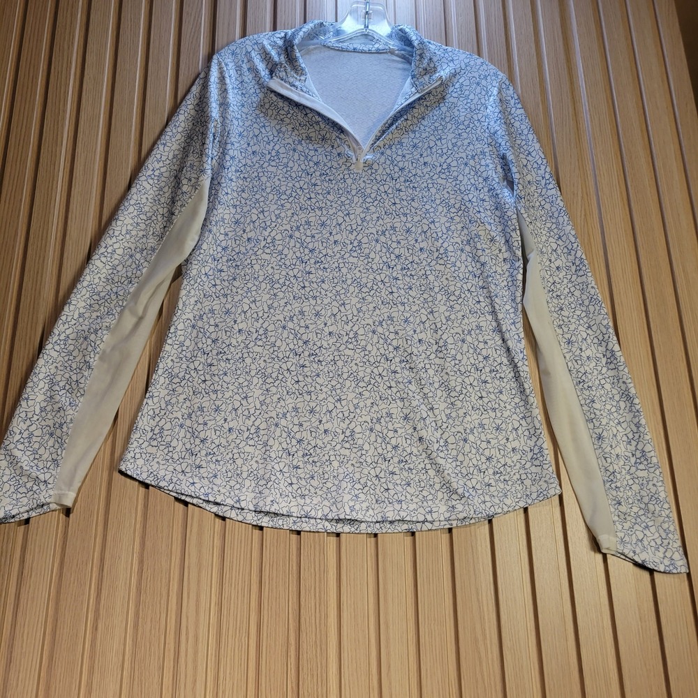 Callaway Weather Series Womens Med Floral Quarter Zip Golf Pullover Blue White